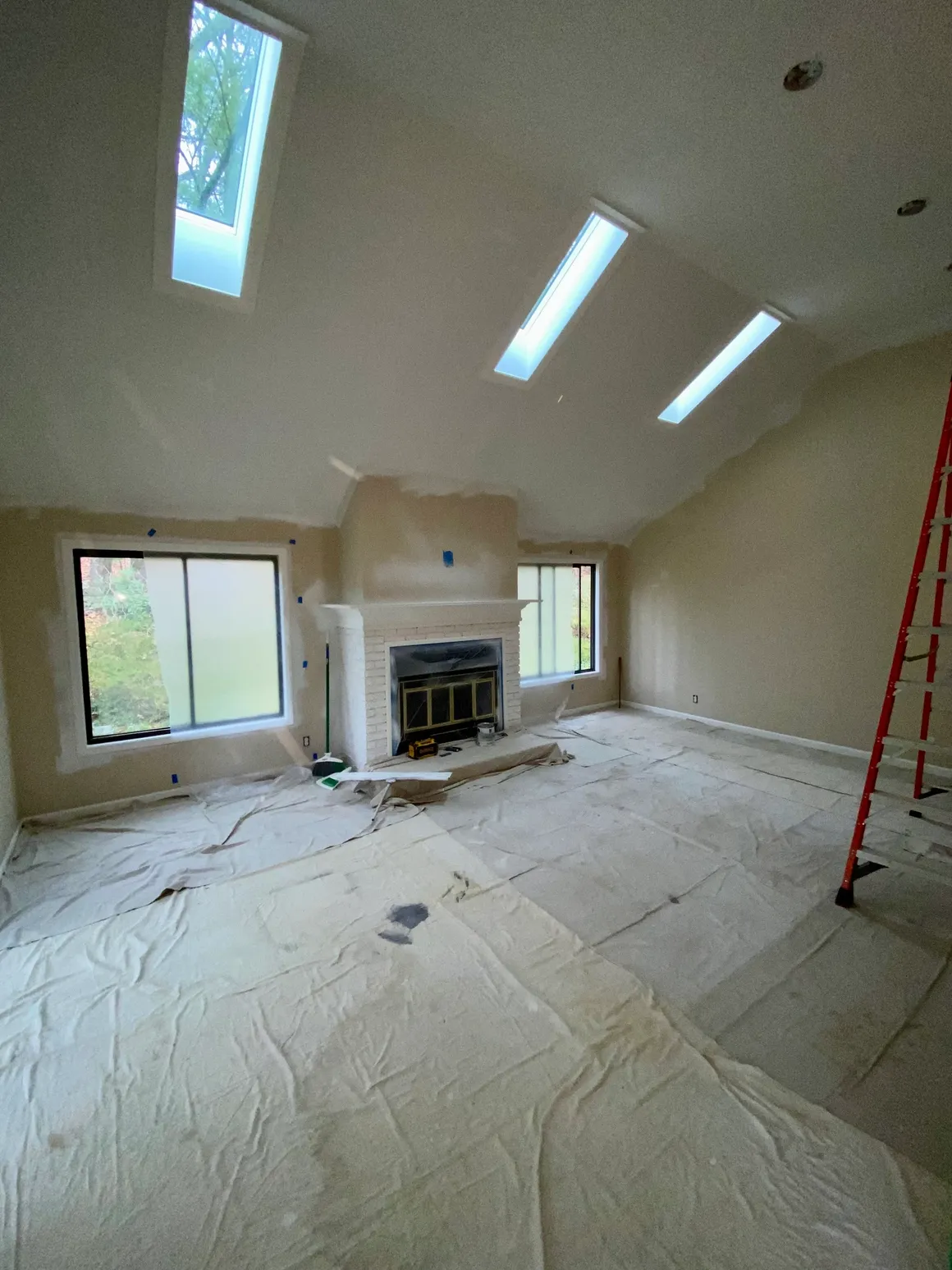 Living room with covered floors