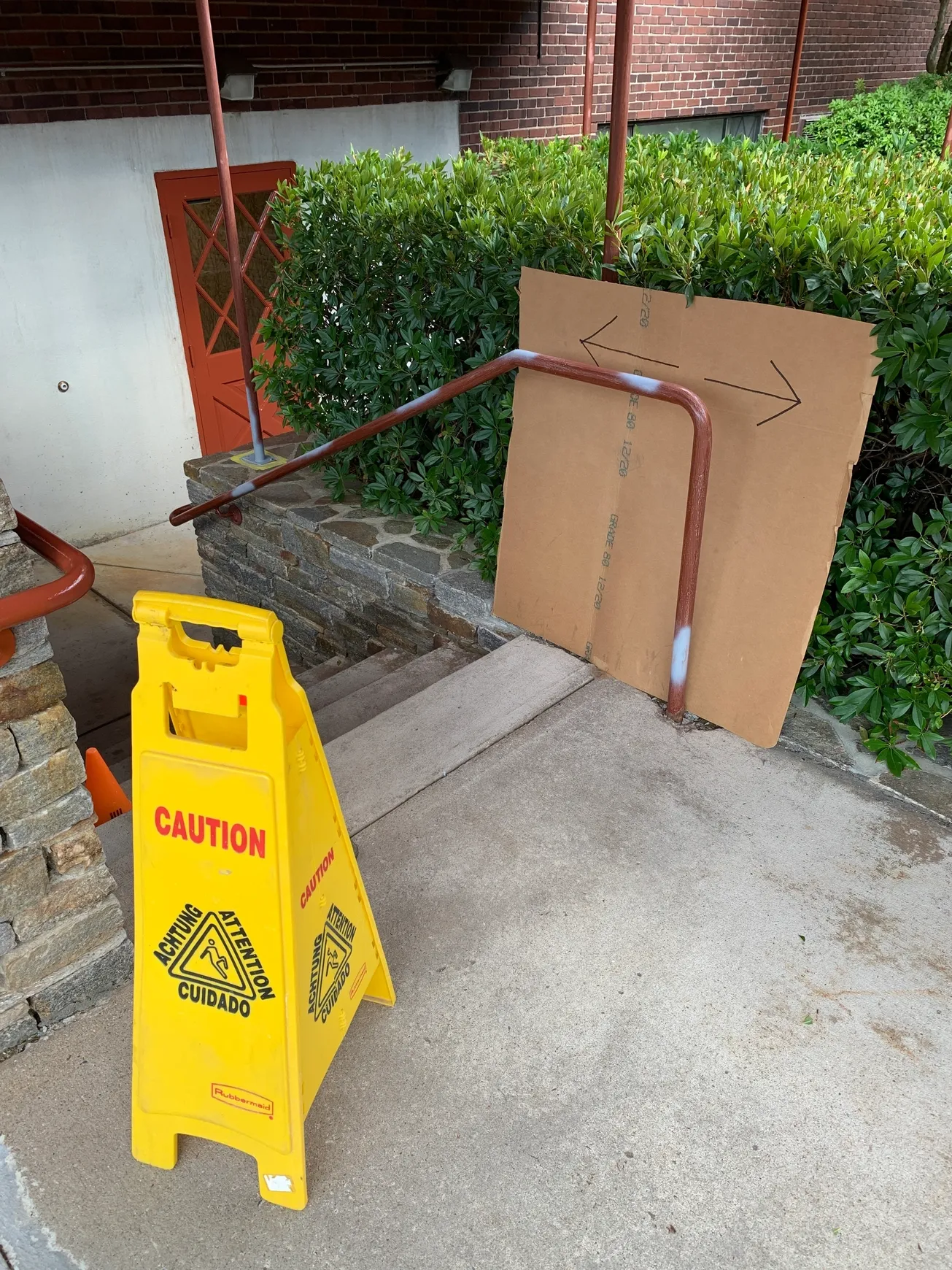 Temporary ramp with caution sign